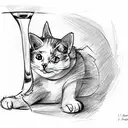 cat with wine glass tattoo design idea