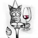 cat with wine glass tattoo design idea