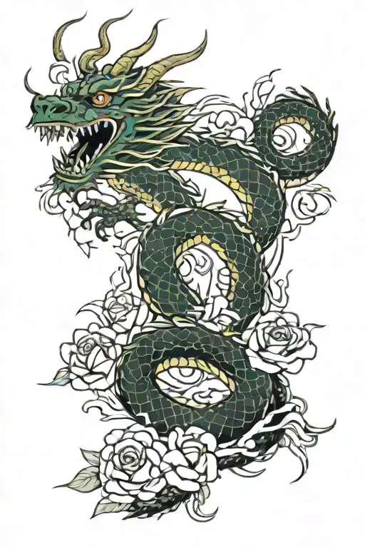 I want a japanese dragon tattoo for shin tattoo with roses. This tattoo will be on the outer side of my shin. tattoo design idea