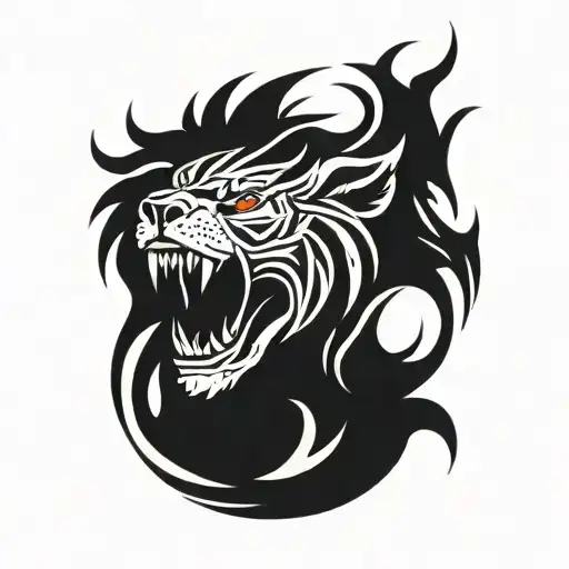 Lion, wolf, skull, scorpion, dagger and fire flames tattoo design idea