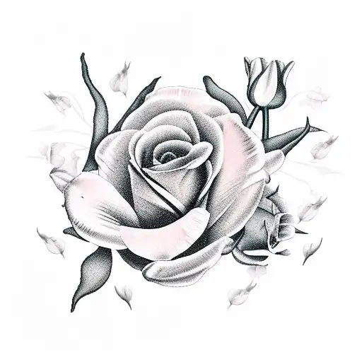 tulip and roses on a vine with thorns tattoo design idea