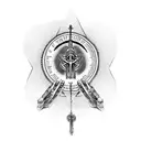 Praying hands with a rosary draped through with the words "SERENITY COURAGE WISDOM" on the outside in an inverted triang tattoo design idea