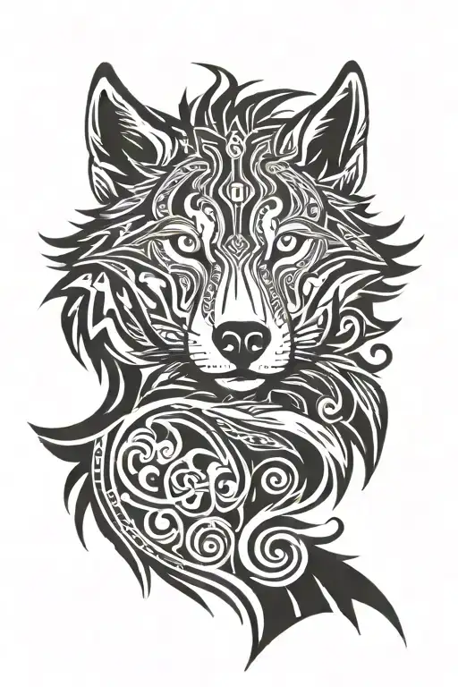 Wolf with sworn in its mouth gazing tattoo design idea