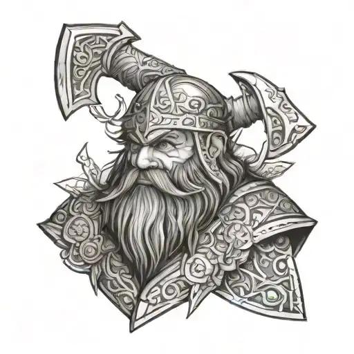 Axe dwarf worrior realistic  tattoo design idea