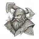 Axe dwarf worrior realistic  tattoo design idea