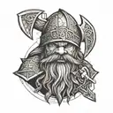 Axe dwarf worrior realistic  tattoo design idea
