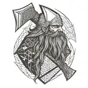 Axe dwarf worrior realistic  tattoo design idea