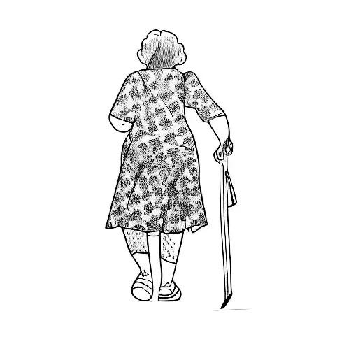 a woman walking with a cane in the dark tattoo design idea