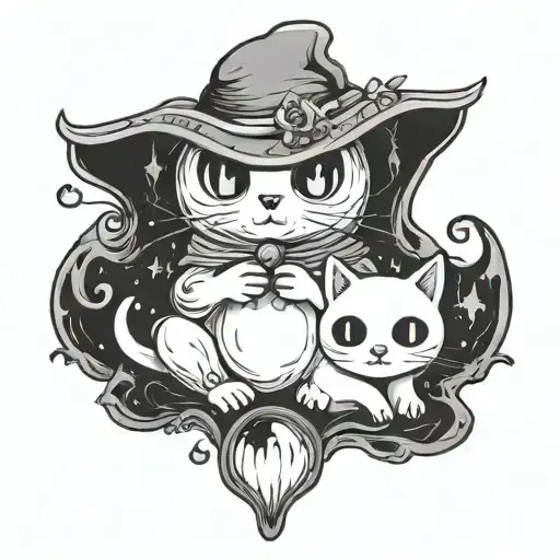 cute ghost holding a cat tattoo design idea