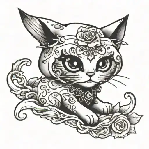 cute ghost sheet holding a cat tattoo design idea