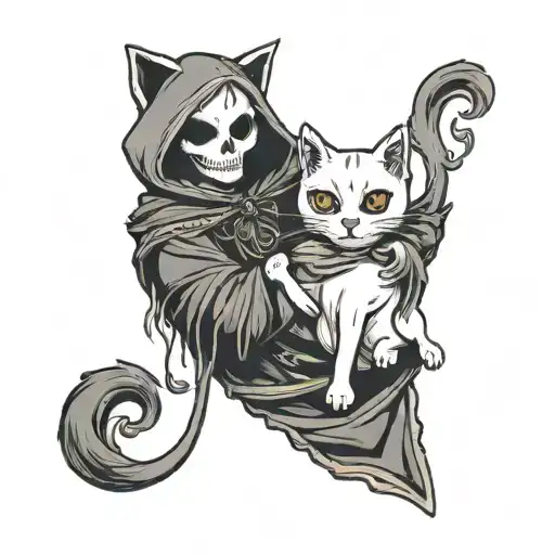 ghost holding a cat tattoo design idea