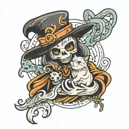 sheet ghost holding a cat tattoo design idea