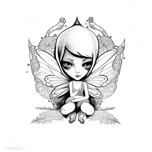 fairy with mushroom tattoo design idea