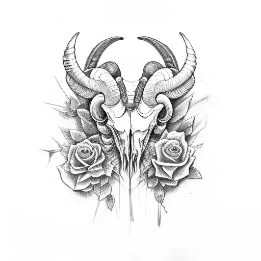 Ram skull, insects, florals, chest and collarbone placement tattoo design idea