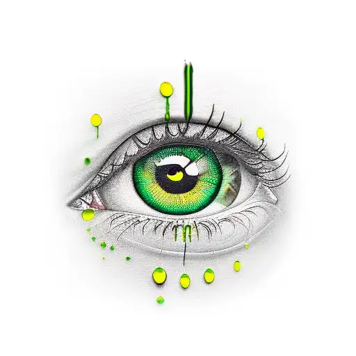 a green and yellow eye with tear drops that are also green and yellow  tattoo design idea