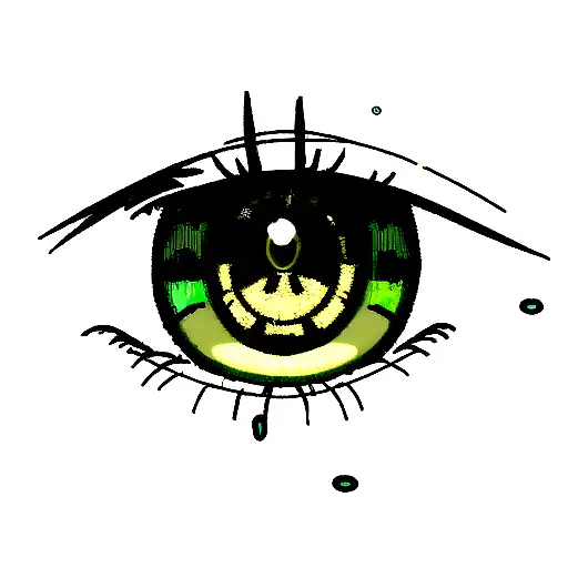 a green and yellow eye with tear drops falling from the eye that are also green and yellow  tattoo design idea