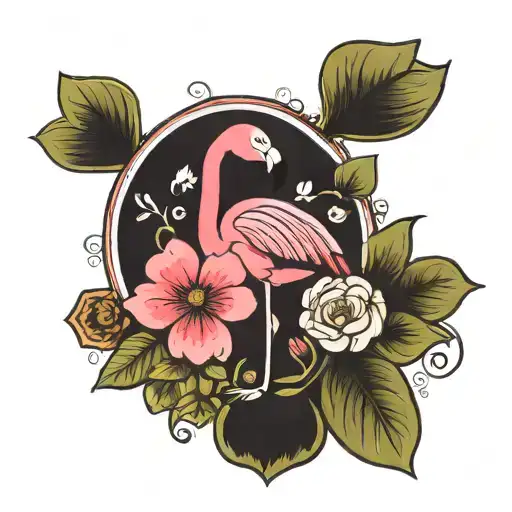 flamingo surrounded by Camila with date tattoo design idea