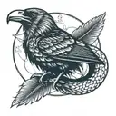 crow head and ouroboros snake tattoo design idea