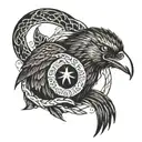 crow head and ouroboros snake tattoo design idea