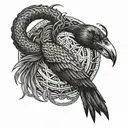crow head and ouroboros snake tattoo design idea