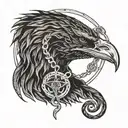 crow head and ouroboros snake tattoo design idea