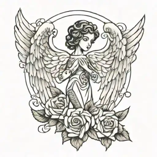 memorial for daddy, angel wings spread wide tattoo design idea