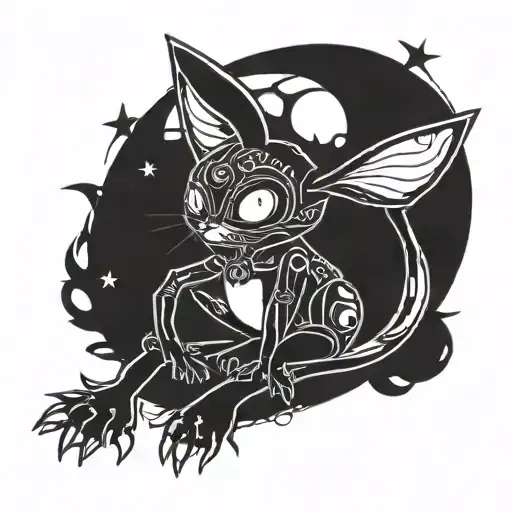 Umbreon pokemon sleeping on a round Jack skellington head tattoo design idea