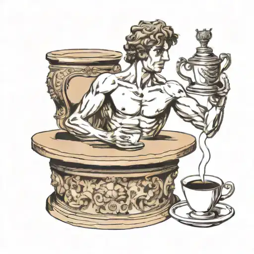 The Statue of David who serves himself a coffee in a an espresso cup, from the Italian Bialetti coffee machine tattoo design idea
