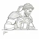 A Roman Gladiator drinking a coffee from  an espresso cup tattoo design idea
