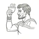 A Roman Gladiator drinking a coffee from  an espresso cup tattoo design idea