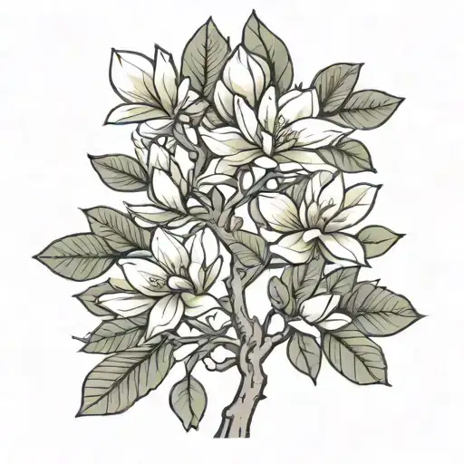 magnolia tree mini tattoo design idea