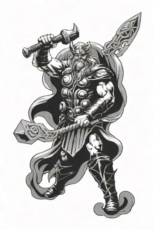 MCU thor and Norse thor god tattoo design idea