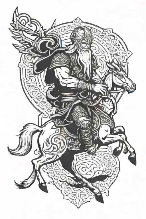 Norse thor ride goat standing tattoo design idea