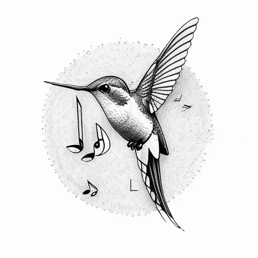 Hummingbird, music notes, "forever young" print tattoo design idea