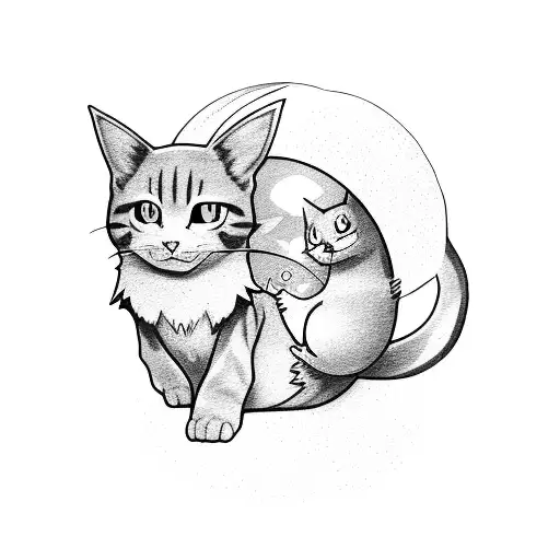 Small Yellow cat sitting in a pokemon ball tattoo design idea