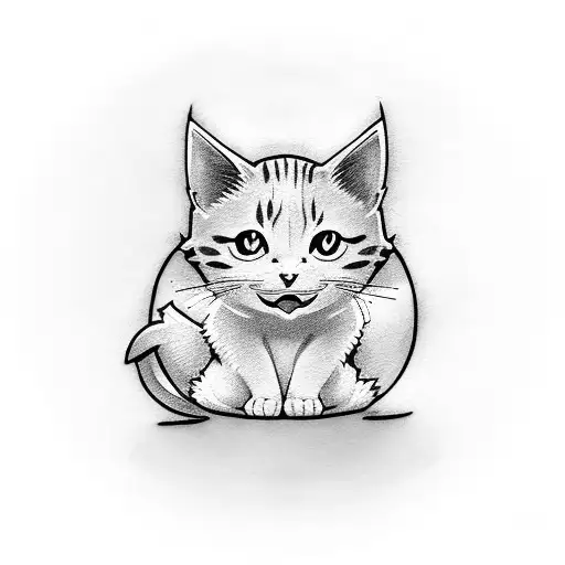 Small Yellow cat sitting in a pokemon ball tattoo design idea