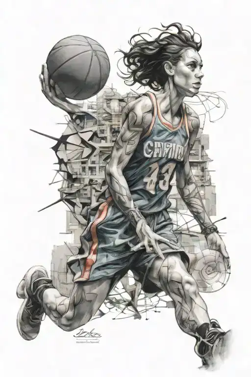 Civil engineer carrer, woman, willing to thrive, basketball   tattoo design idea