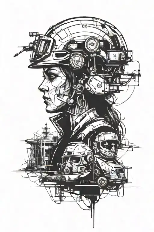 Can you create a drawing for a future tattoo involving my civil engineer carrer, my appreciation for woman, my interest  tattoo design idea