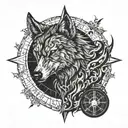 Combining elements of a wolf (Fenrir) and a compass (Vegvisir) to create a unique tattoo design tattoo design idea