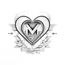 m and k initial with heart maze tattoo design idea