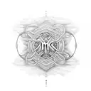 m and k initial with heart maze tattoo design idea