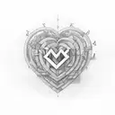 m and k initial with heart maze tattoo design idea