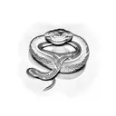 A dotwork depiction of a snake coiling around a dollar sign, symbolizing financial wisdom and prosperity tattoo design idea