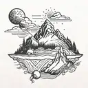 Aquarius zodiac, mountain, Saturn, nature scene tattoo design idea