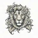 lion face full colour with flowers a book and a hour glass bicep tattoo  tattoo design idea