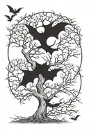 leafless tree with bats and moon tattoo design idea