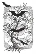 leafless tree with bats and moon tattoo design idea