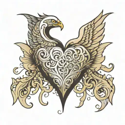 heart with wings and horns with a tail forming tattoo design idea