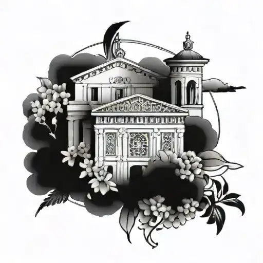 A tattoo design inspired by Greek architecture and art, with a focus on floral patterns tattoo design idea