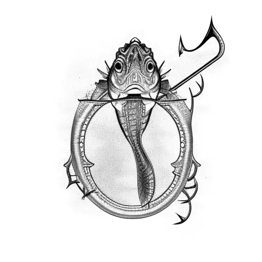 An intricate fishing lure with a hidden message woven into the design tattoo design idea